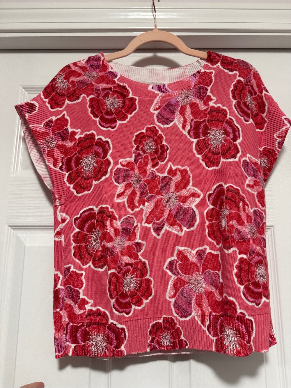 LOFT Pink & Red Floral Crewneck Sweater